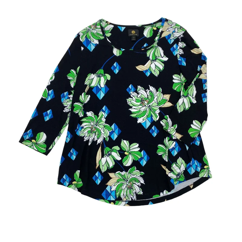 Top 3/4 Sleeve By Jm Collections In Black & Green, Size:Mp