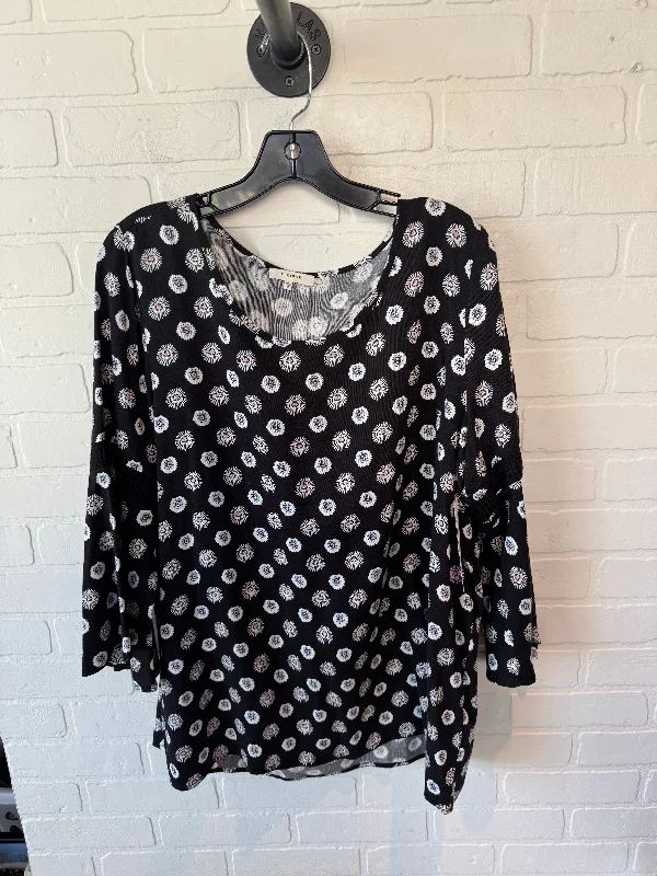 Top 3/4 Sleeve By Pleione In Black & White, Size: Xl